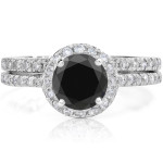Yaffie ™ Custom-made Black Diamond Halo Wedding Ring Set with 2 1/2ct TDW in White Gold