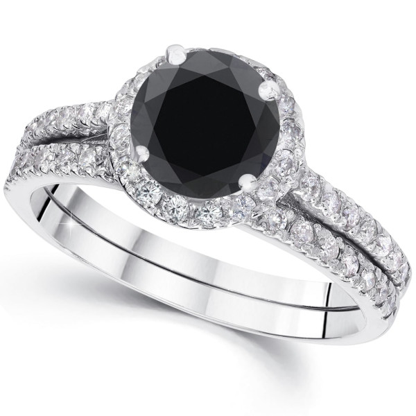 Be Dazzled with Yaffie Custom Black Diamond Halo Set - White Gold with 2.5ct TDW