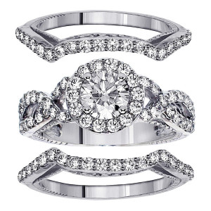 White Gold 2 2/5ct TDW Diamond Halo Bridal Ring Set - Custom Made By Yaffie™