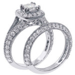 Sparkle with Yaffie Princess-cut Diamond Halo Bridal Set in White Gold, featuring 2 2/5ct TDW