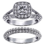 Sparkle with Yaffie Princess-cut Diamond Halo Bridal Set in White Gold, featuring 2 2/5ct TDW