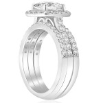 Enhanced Trio Wedding Ring Set featuring Cushion Halo Diamonds with 2 3/4 ct TDW in Yaffie White Gold.