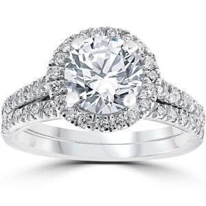 Enhanced Halo Diamond Ring Set in White Gold with 2 3/4ct TDW by Yaffie (2-Piece)