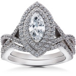 Yaffie Enchanting Double Halo Marquise Diamond Engagement and Wedding Ring Set, 2 3/8ct Total Weight.