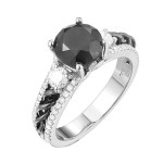 Yaffie™ Bespoke Black and White Diamond Engagement Ring in 2 4/5ct TDW with a Dazzling White Gold Finish