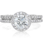Sparkling Yaffie White Gold Engagement Ring with Halo of 2 4/5ct TDW Clarity Enhanced Diamonds - Perfect for Your Wedding Day