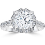 Vintage Milgrain Accented Halo Engagement Ring with 2 ct TDW Clarity Enhanced White Gold Diamond by Yaffie