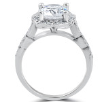 Vintage Milgrain Accented Halo Engagement Ring with 2 ct TDW Clarity Enhanced White Gold Diamond by Yaffie