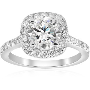 Yaffie 2 ct TDW Diamond Cushion Halo Engagement Ring - White Gold, Enhanced Clarity