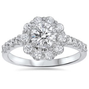 Flower-Encircled Diamond Ring with 2 ct TDW in White Gold by Yaffie