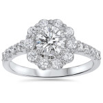 White Gold Floral Halo Diamond Engagement Ring - 2 ct TDW by Yaffie