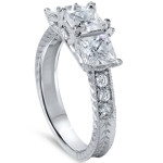 Vintage Three Stone Princess Cut Diamond Engagement Ring with 2ct TDW in Yaffie White Gold.
