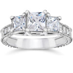Vintage Three Stone Princess Cut Diamond Engagement Ring with 2ct TDW in Yaffie White Gold.