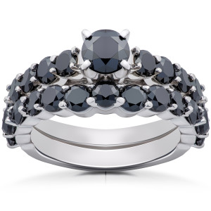 Personalised Yaffie™ Black Diamond Wedding Ring Set, 2ct TDW in White Gold