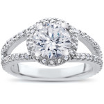Sparkling Yaffie White Gold Engagement Ring with 2ct TDW Diamond Halo and Split Shank – Enhanced Clarity