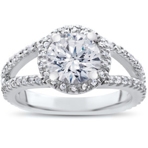 Sparkling Yaffie White Gold Engagement Ring with 2ct TDW Diamond Halo and Split Shank – Enhanced Clarity