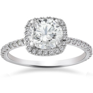 White Gold 2ct TDW Cushion Halo Diamond Engagement Ring - Custom Made By Yaffie™