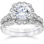 2-Piece Yaffie Engagement and Wedding Ring Set with Clarity Enhanced 2ct TDW Diamond Halo in White Gold