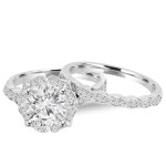 Sparkling Yaffie White Gold 2ct TDW Diamond Halo Engagement Wedding 2-piece Ring Set with Enhanced Clarity