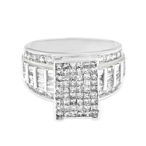 Yaffie White Gold Ring with 2ct of Shimmering Round, Baguette and Princess-cut Diamonds in Pave Setting