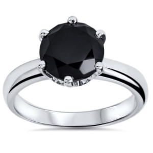 Yaffie ™ Crafts Unique Black Diamond Solitaire Ring in White Gold - 2ct TDW Round-cut Beauty