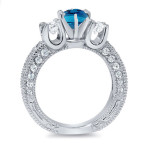 Vintage Blue Diamond Engagement Ring - Yaffie 2ct TDW White Gold 3-Stone Stunner