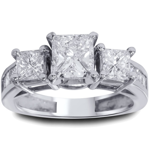 Vintage-Styled 3-Stone Engagement Ring with 2ct TDW Clarity Enhanced White Diamonds in White Gold by Yaffie.