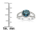 Blue & White Halo Diamond Engagement Ring - Yaffie White Gold, 3.5 ct TDW
