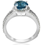 Blue & White Halo Diamond Engagement Ring - Yaffie White Gold, 3.5 ct TDW