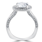 Shimmering White Gold Engagement Ring with Brilliant 3 1/2ct Round Diamond, Framed by a Cushion Halo and Enhanced for Unmatchable Clarity on a Split Shank