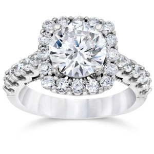 4ct Sparkling Cushion Halo Diamond Engagement Ring in White Gold by Yaffie