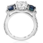 Yaffie Clarity Enhanced Blue Sapphire & Diamond Three Stone Engagement Ring in White Gold, 3 3/8 ct TW