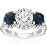 Yaffie Clarity Enhanced Blue Sapphire & Diamond Three Stone Engagement Ring in White Gold, 3 3/8 ct TW