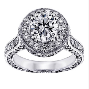 Elegant Yaffie Engagement Ring with 3 4/5ct TDW Round Halo Diamond in White Gold.