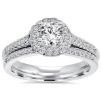 Halo Diamond Wedding Set with 3/4 ct TDW in White Gold by Yaffie