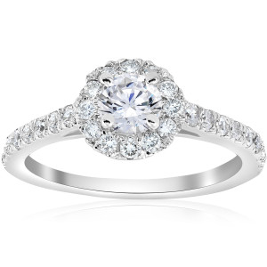 Sparkling Yaffie Diamond Split Engagement Ring with Halos in White Gold, 3/4 ct TDW