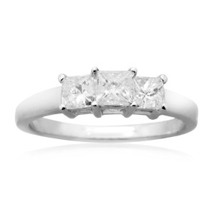 Princess-cut Diamond Anniversary Ring with 3 White Gold Stones totaling 3/4ct from Yaffie