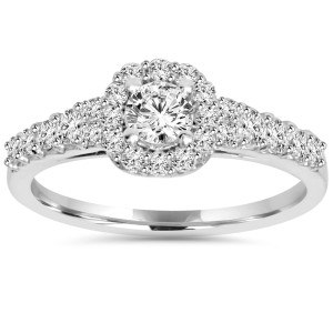 Halo Diamond Engagement Ring - Yaffie White Gold, 3/4ct Total Diamond Weight