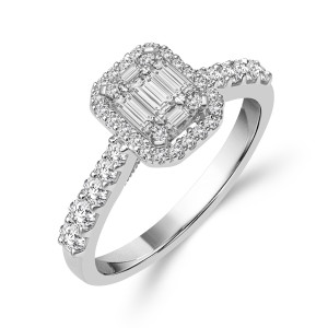 Baguette Diamond Ring in Yaffie White Gold, featuring a stunning 3/4ct TDW Emerald-shape design.
