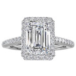 Emerald Diamond Halo Ring: Yaffie White Gold Stunner!