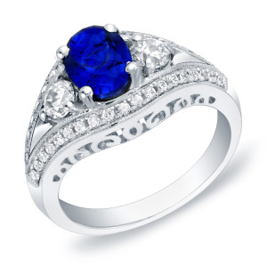 White Gold Sapphire and Diamond Engagement Ring - Yaffie 3/4ct TDW
