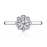 Whimsical Yaffie White Gold Engagement Ring with Floral Halo & 3/5ct TDW Round Diamond