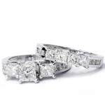 White Gold Princess-Cut Diamond Bridal Ring Set with 3.5ct Total Diamond Weight