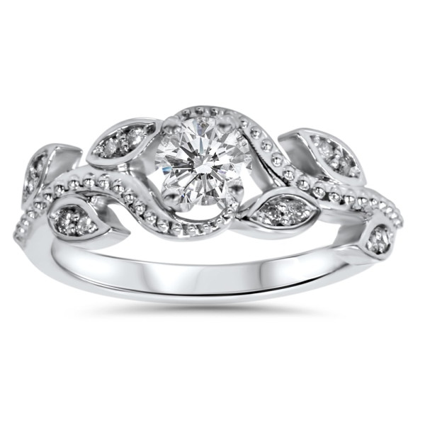 Vintage Vine Petal Diamond Engagement Ring with 3/8ct TDW in White Gold by Yaffie