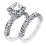 Dazzling Yaffie Bridal Ring Set with 3 Carats of Halo Diamonds in White Gold