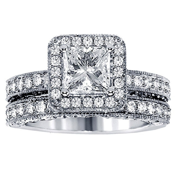 Dazzling Yaffie Bridal Ring Set with 3 Carats of Halo Diamonds in White Gold