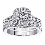 Sparkling Yaffie Bridal Ring Set with 3 Carat TDW Princess Diamonds in White Gold