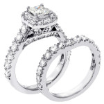 Sparkling Yaffie Bridal Ring Set with 3 Carat TDW Princess Diamonds in White Gold