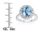 Vintage Halo Ring with Blue Topaz and Diamond in White Gold - Yaffie 4 cttw