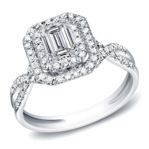 Yaffie White Gold Double Halo Engagement Ring with 4/5ct TDW Emerald-Cut Diamond